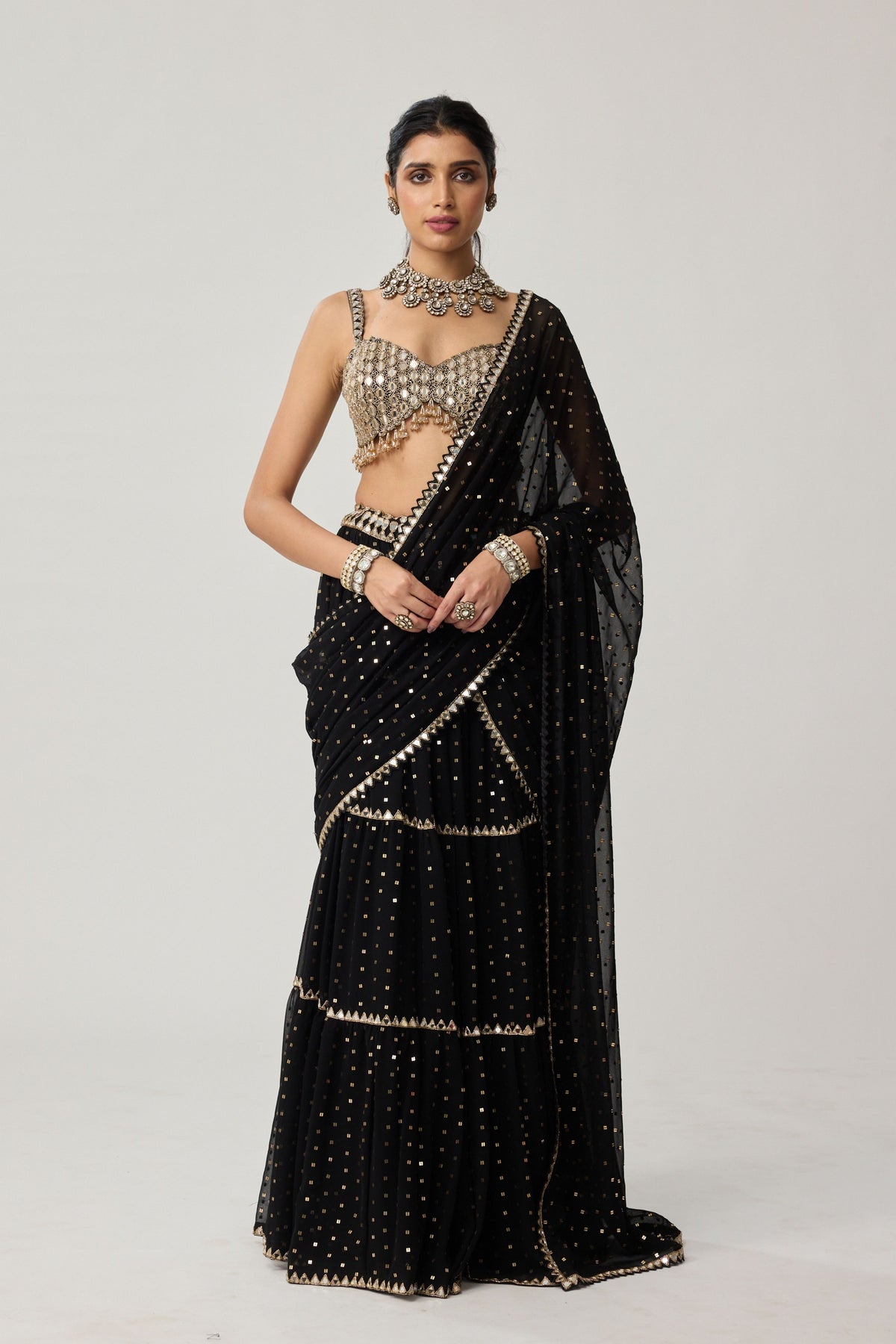 Black Multi-tier Saree Set