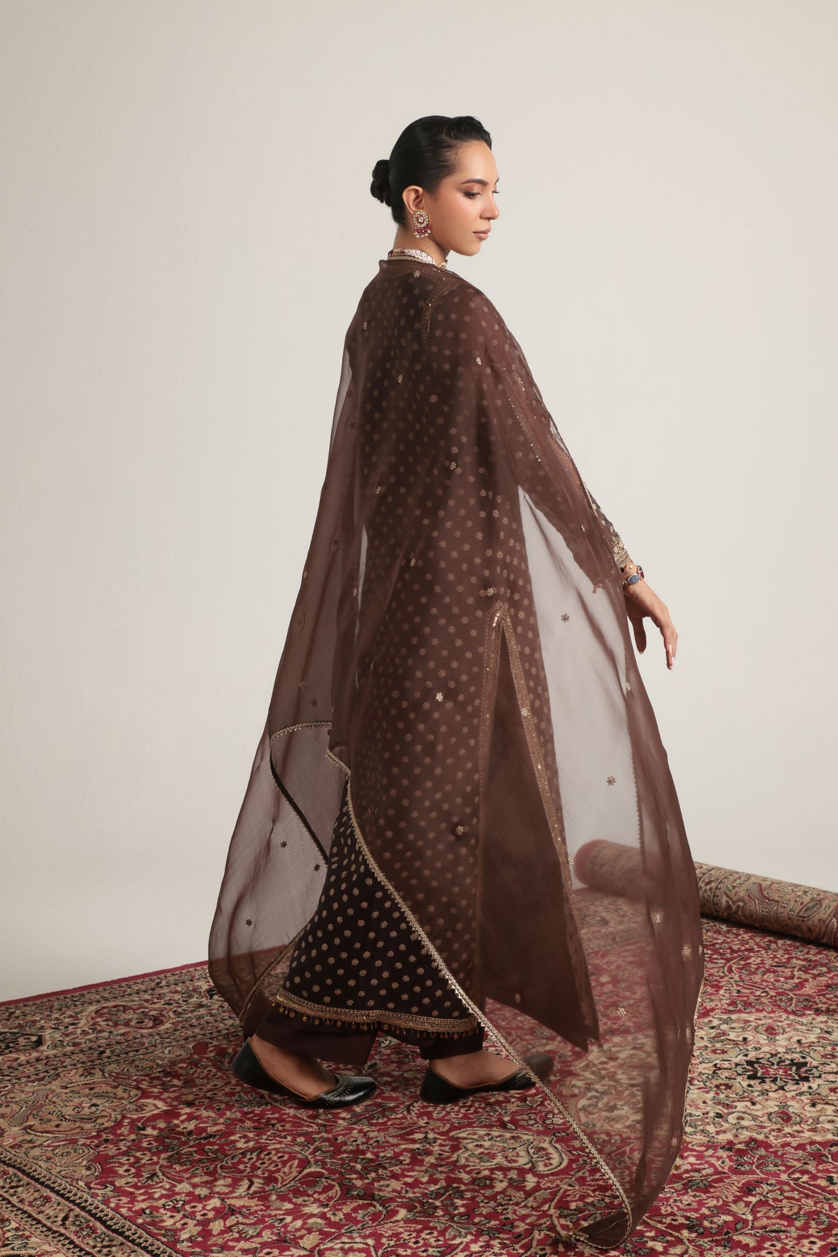 Brown Buti Kurta Set
