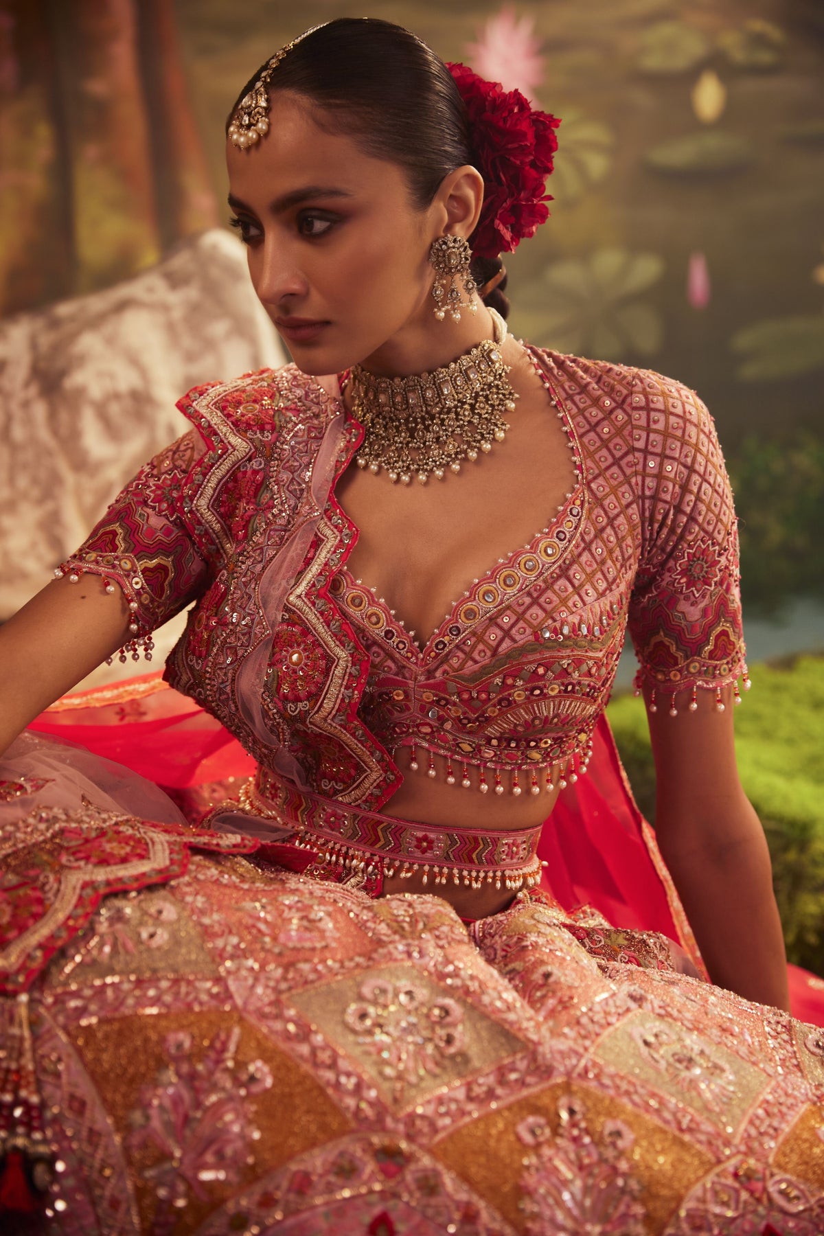 Pink Silk Mirror Sequence Lehenga