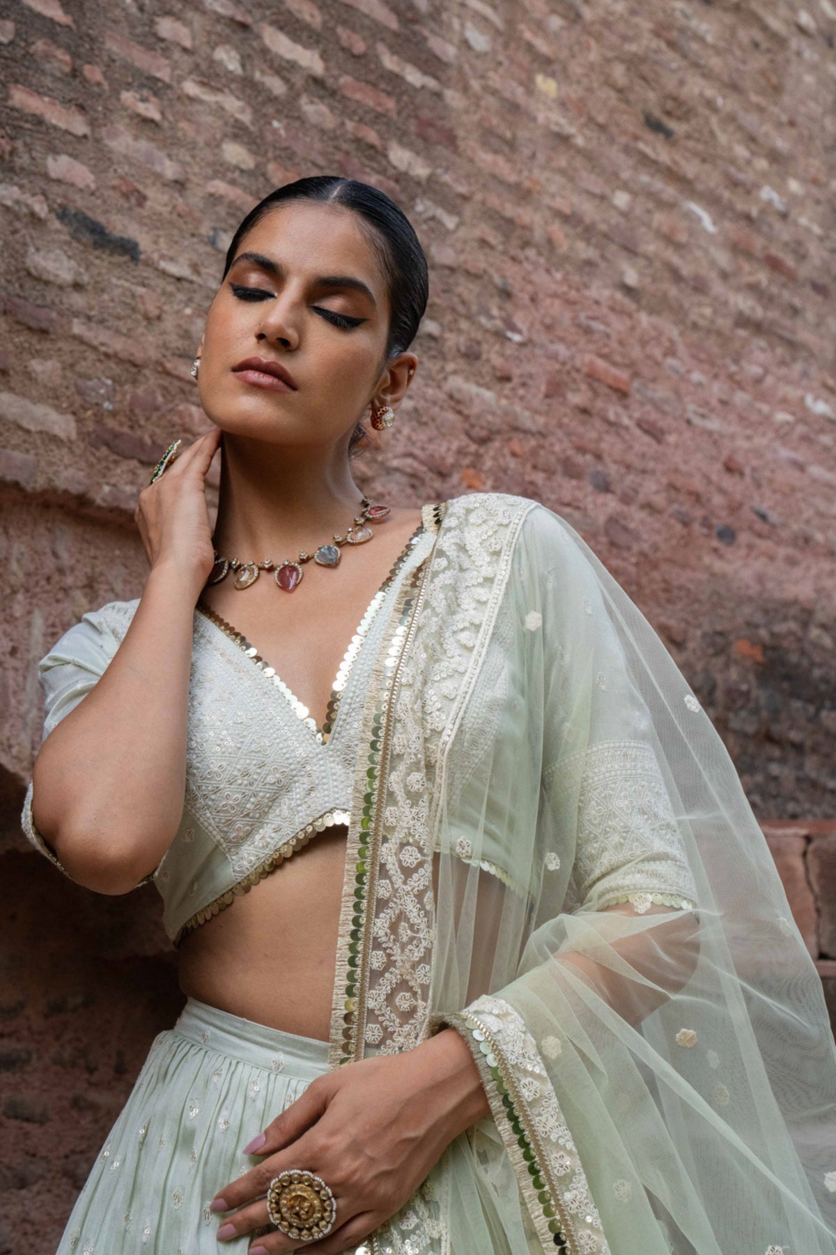 Mint Big Border Lehenga