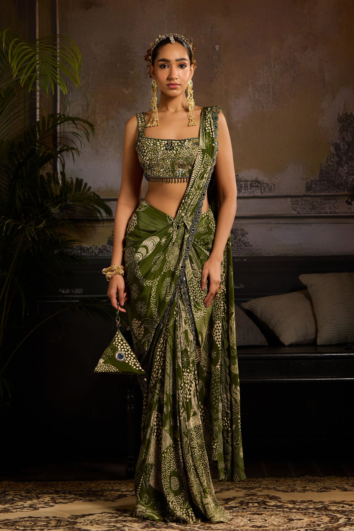 Sage Printed Skirt Saree Set