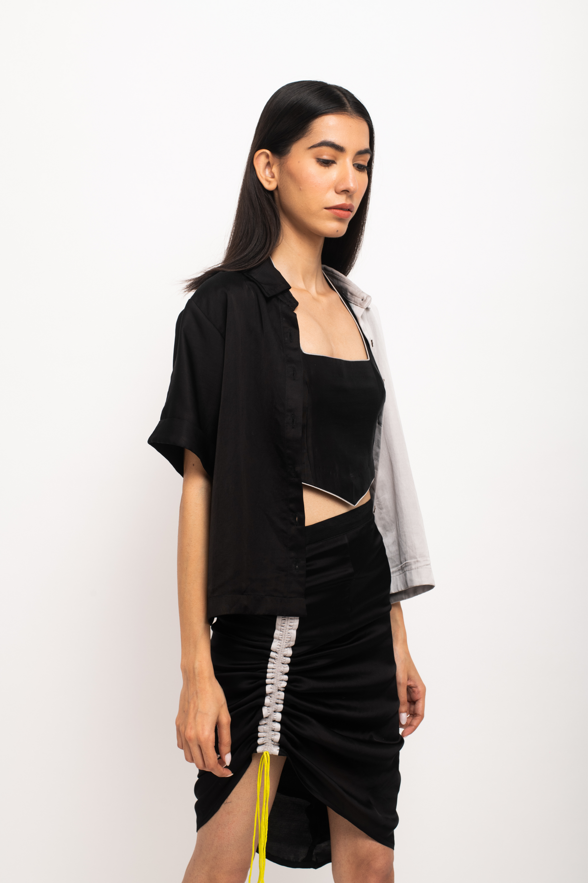 Black and Grey Skirt Rouching Set