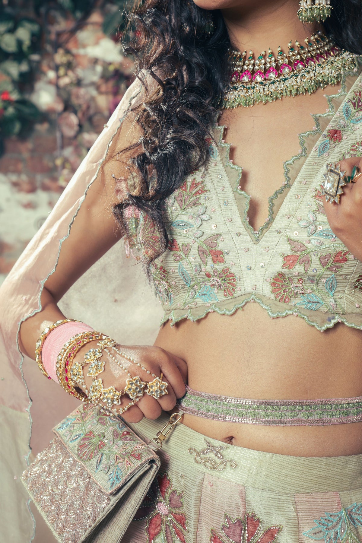 Spring Green and Melon Lehenga Set
