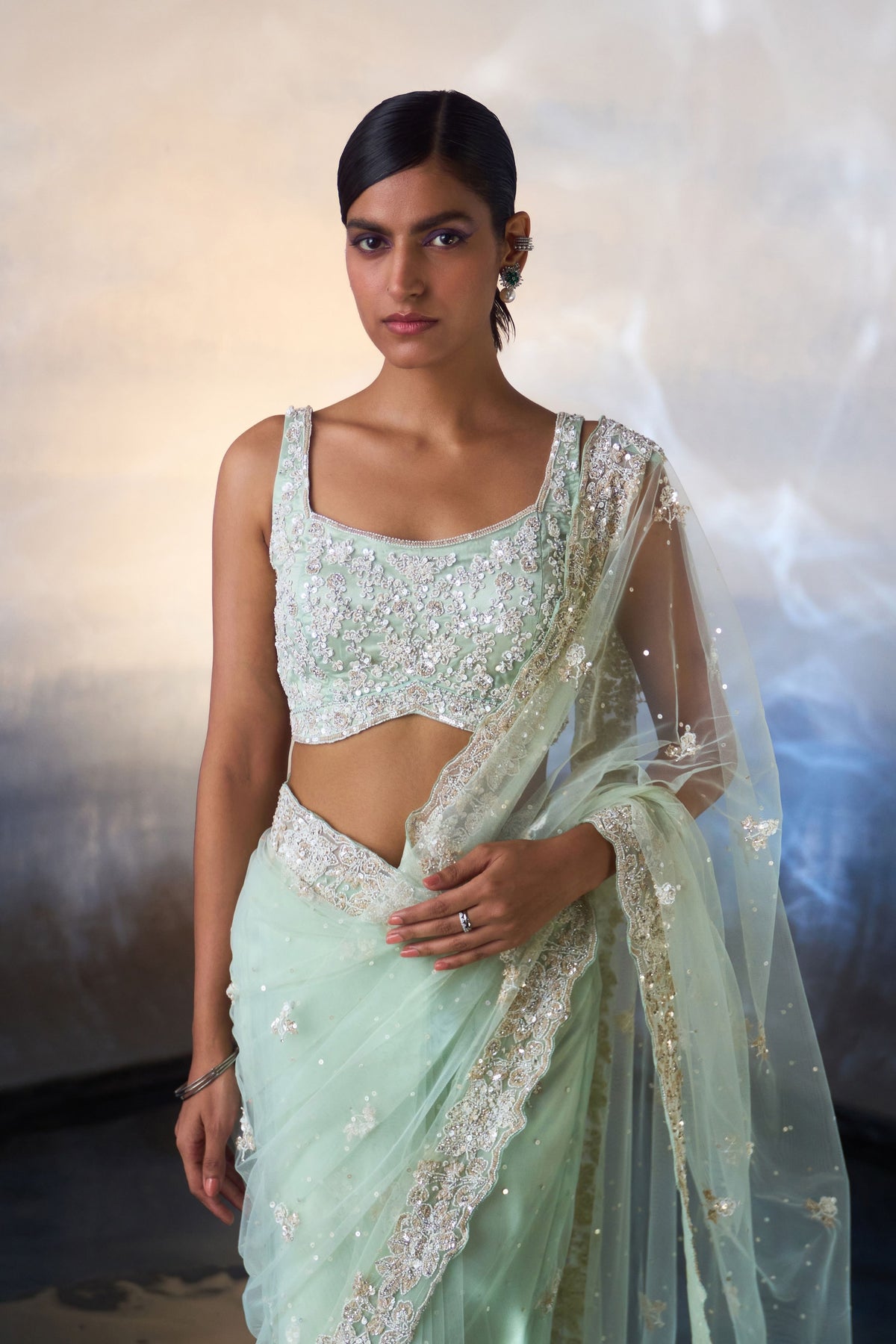 Ice Blue Saree Set