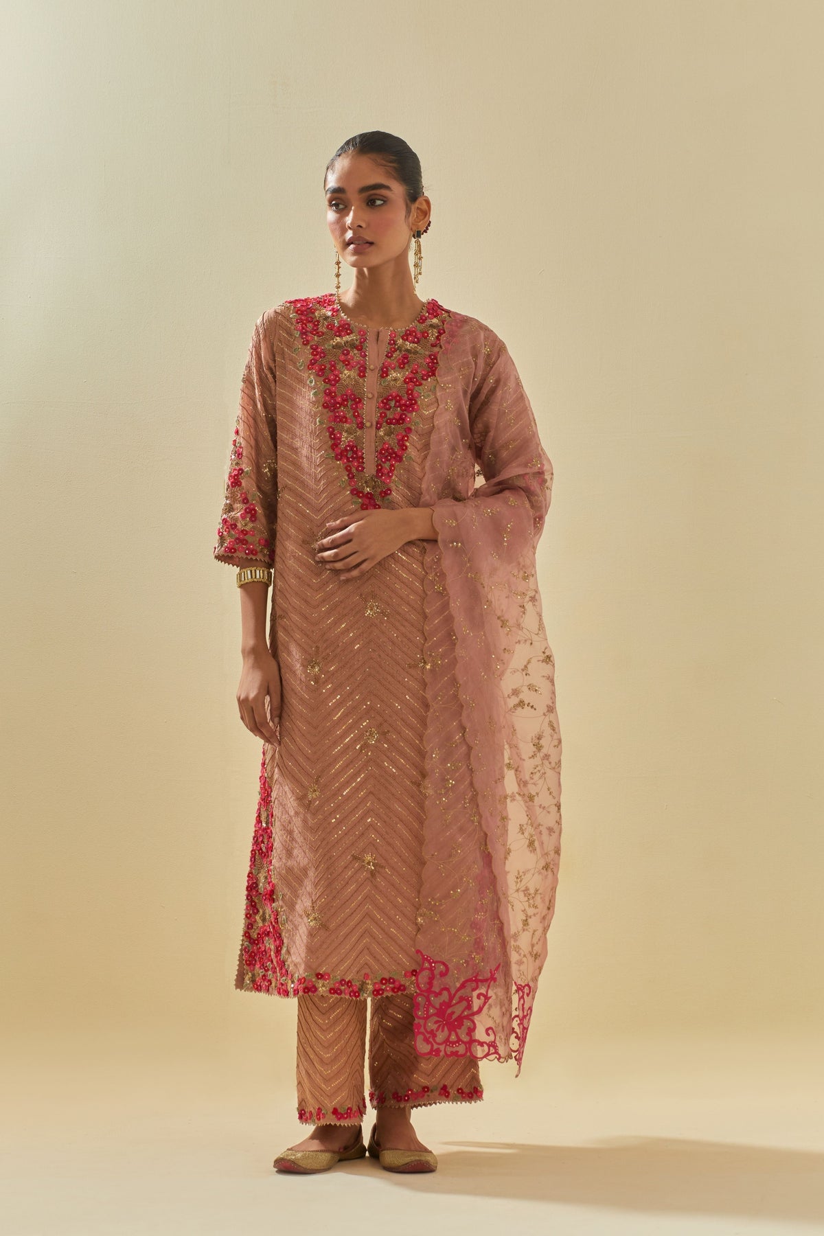 Pink TIssue Chanderi Kurta Set