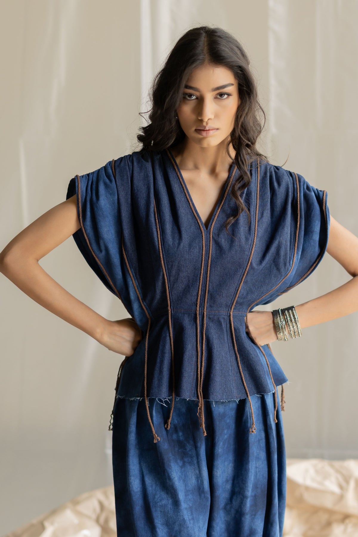 Dark Blue Extended Shoulder Top