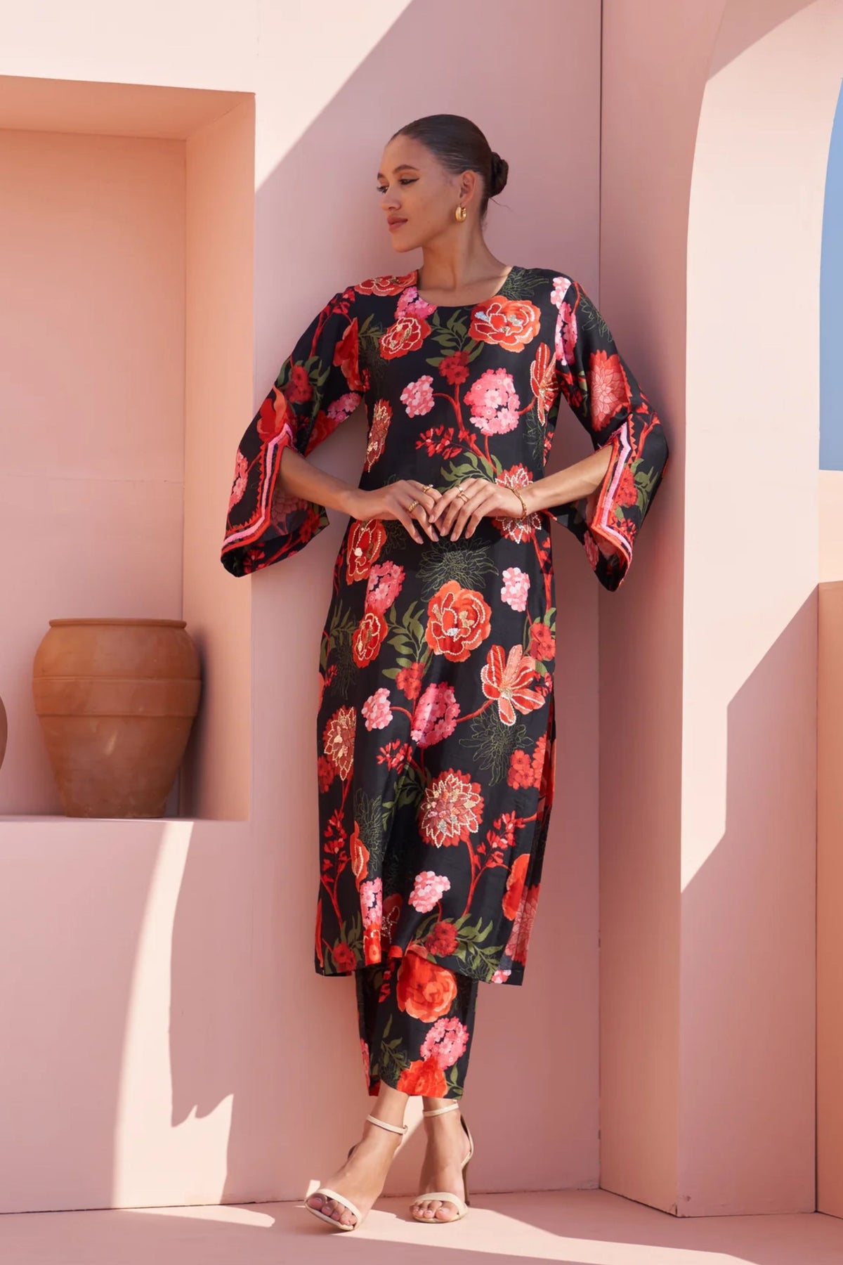 Black Moroccan Jaal Kurta Set