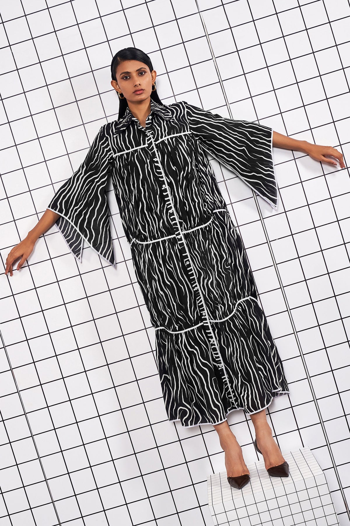 Wavy Print Shirt Dress