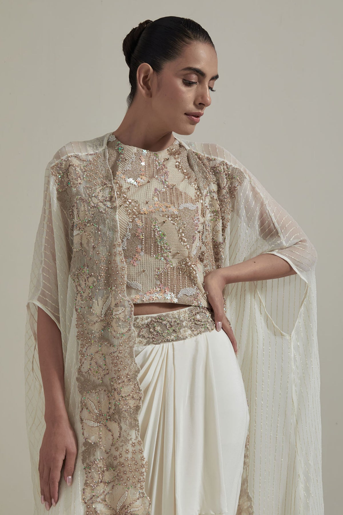 Ivory Embellished Drape Skirt Set