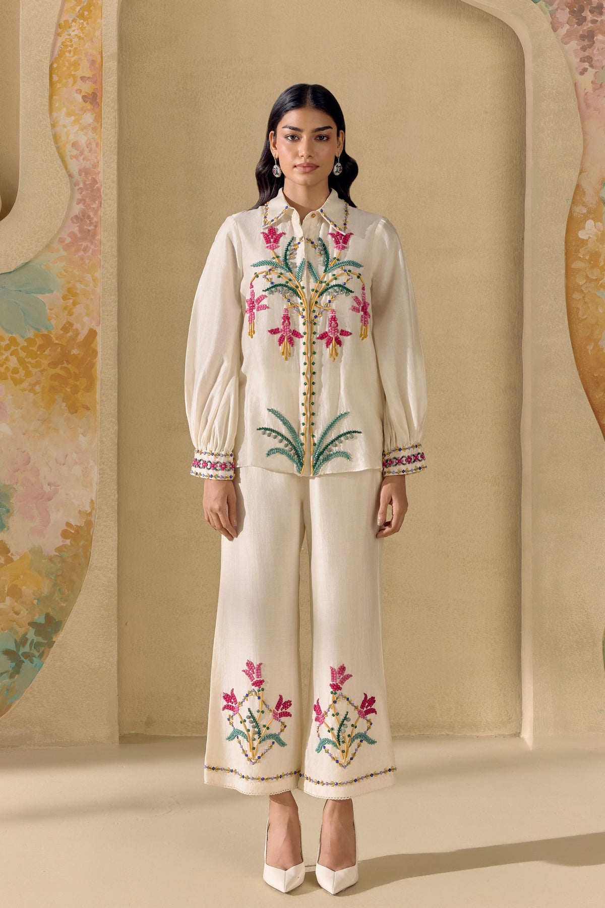 Ivory Mosaic Beadwork Shirt