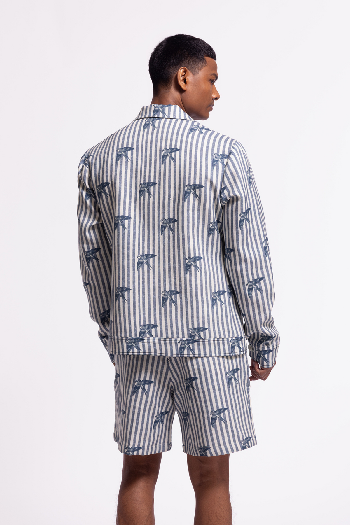 Ivory Stripped &amp; Bird Printed Jacket