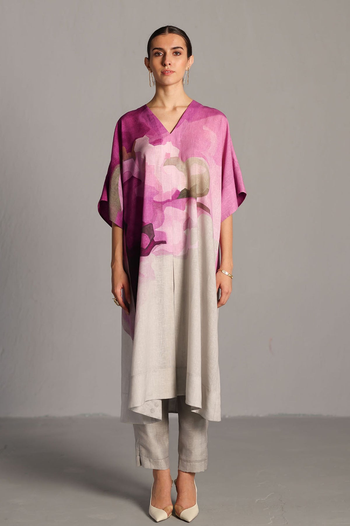 Diffuse Beetroot and Light Grey Kurta Set