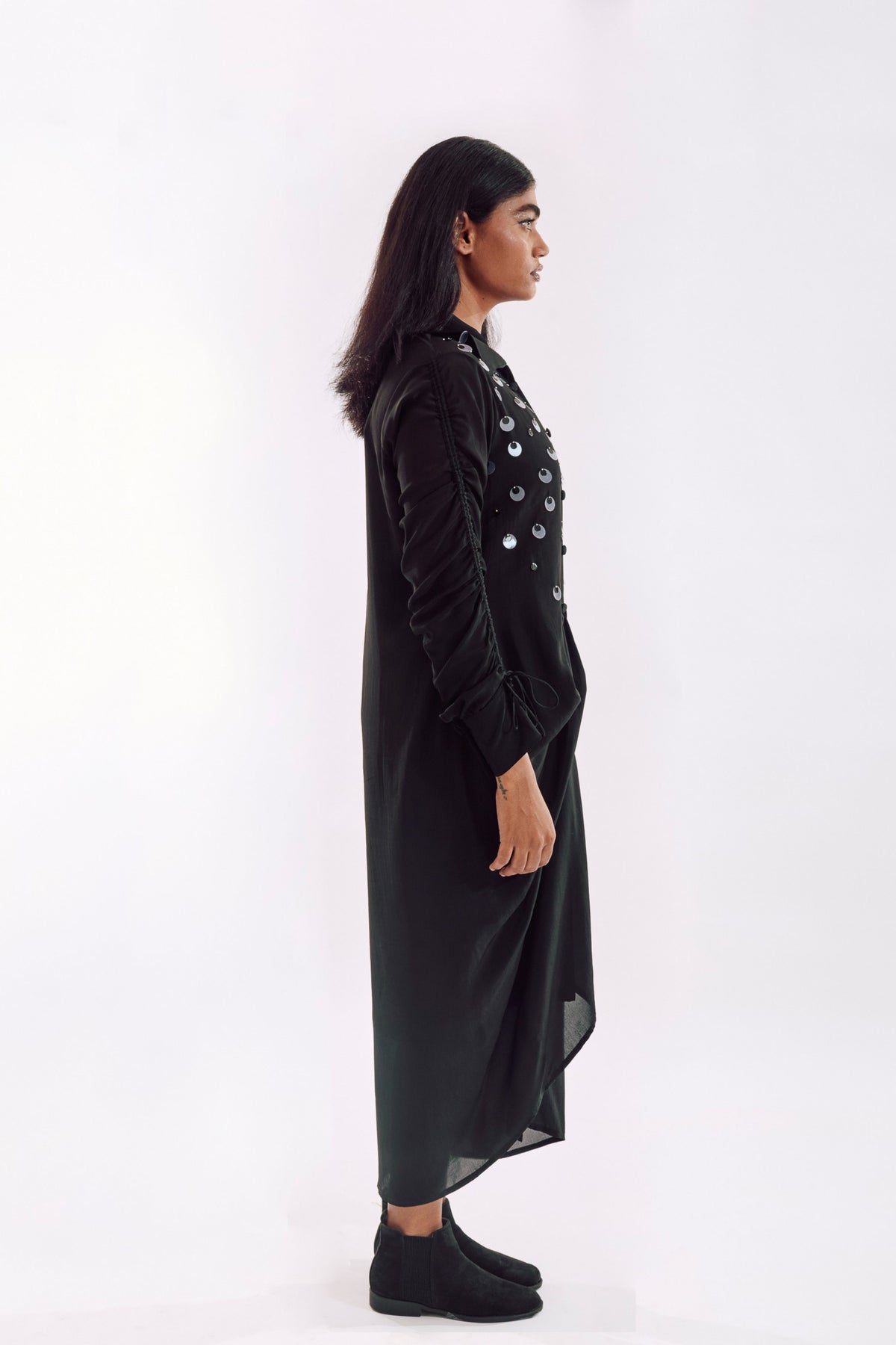 Black Drapped Sequin Dress
