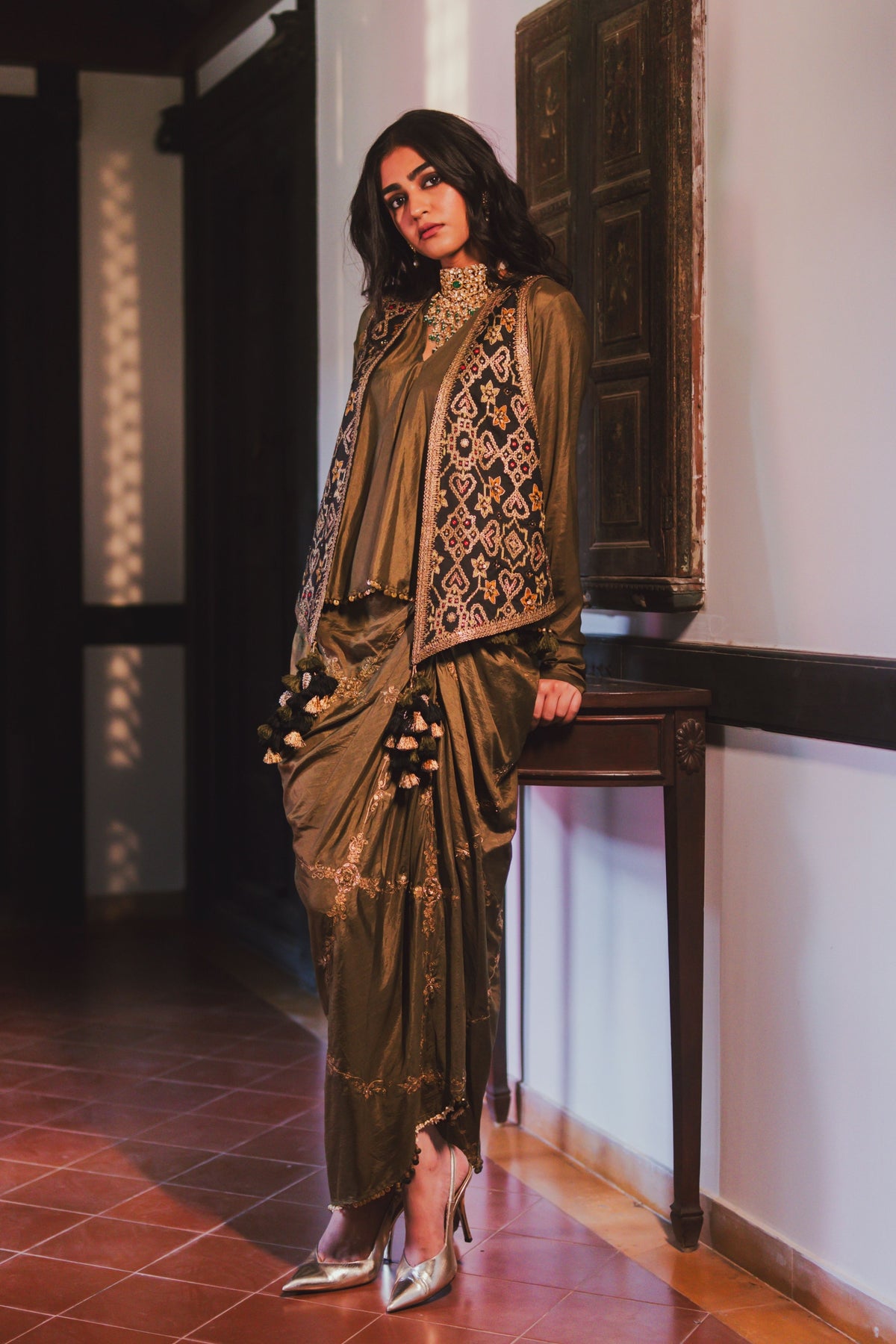 Akansha Black-olive Skirt Set