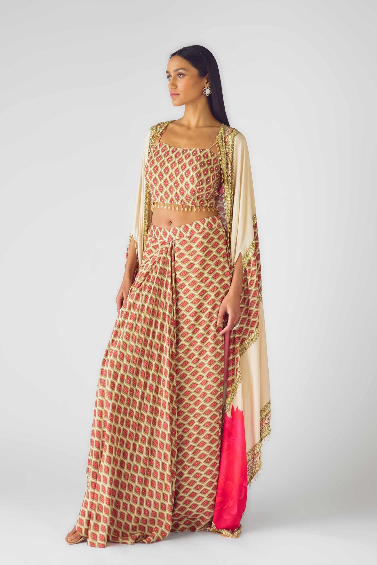 Ivory Muslin Embroidered Cape Set