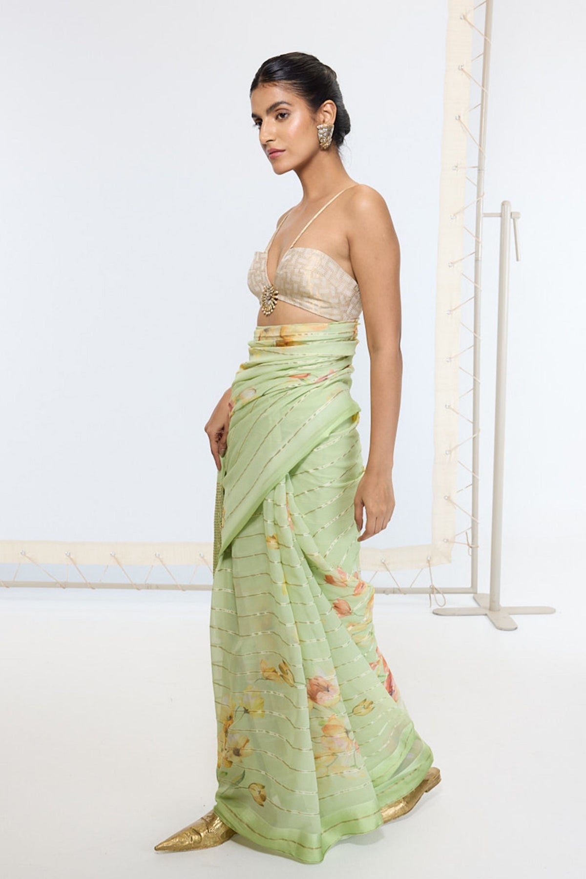 Handwoven Sage Green Printed Saree