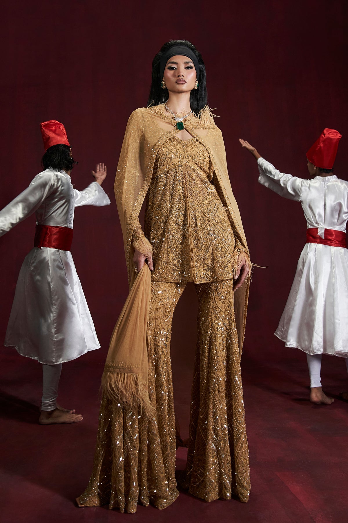 Antique Gold Zareen Sharara Set