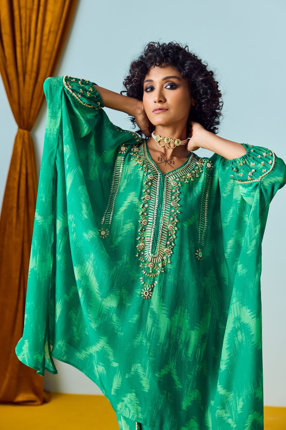 Raso Coral Green Tunic Set