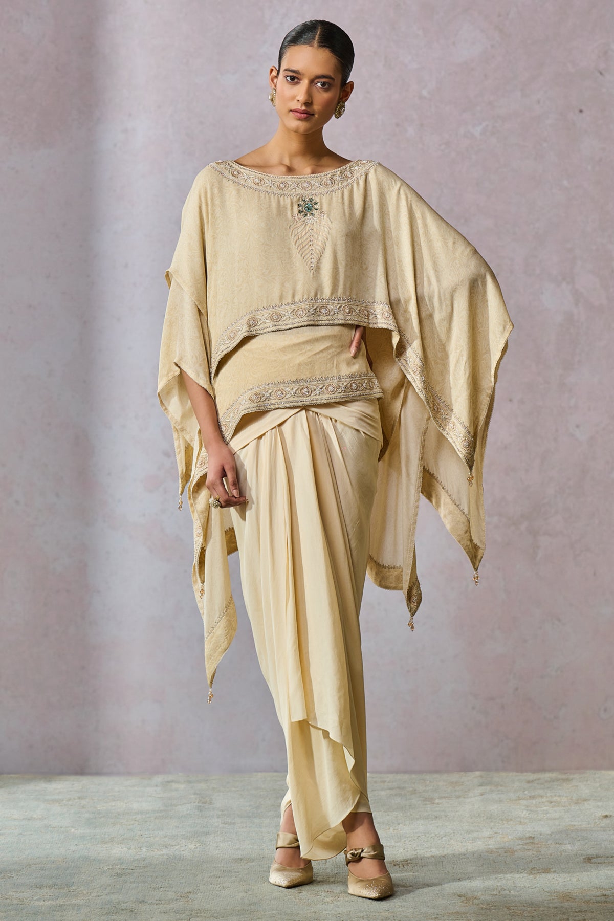 Dual Layered Boat Neck Top With Dhoti