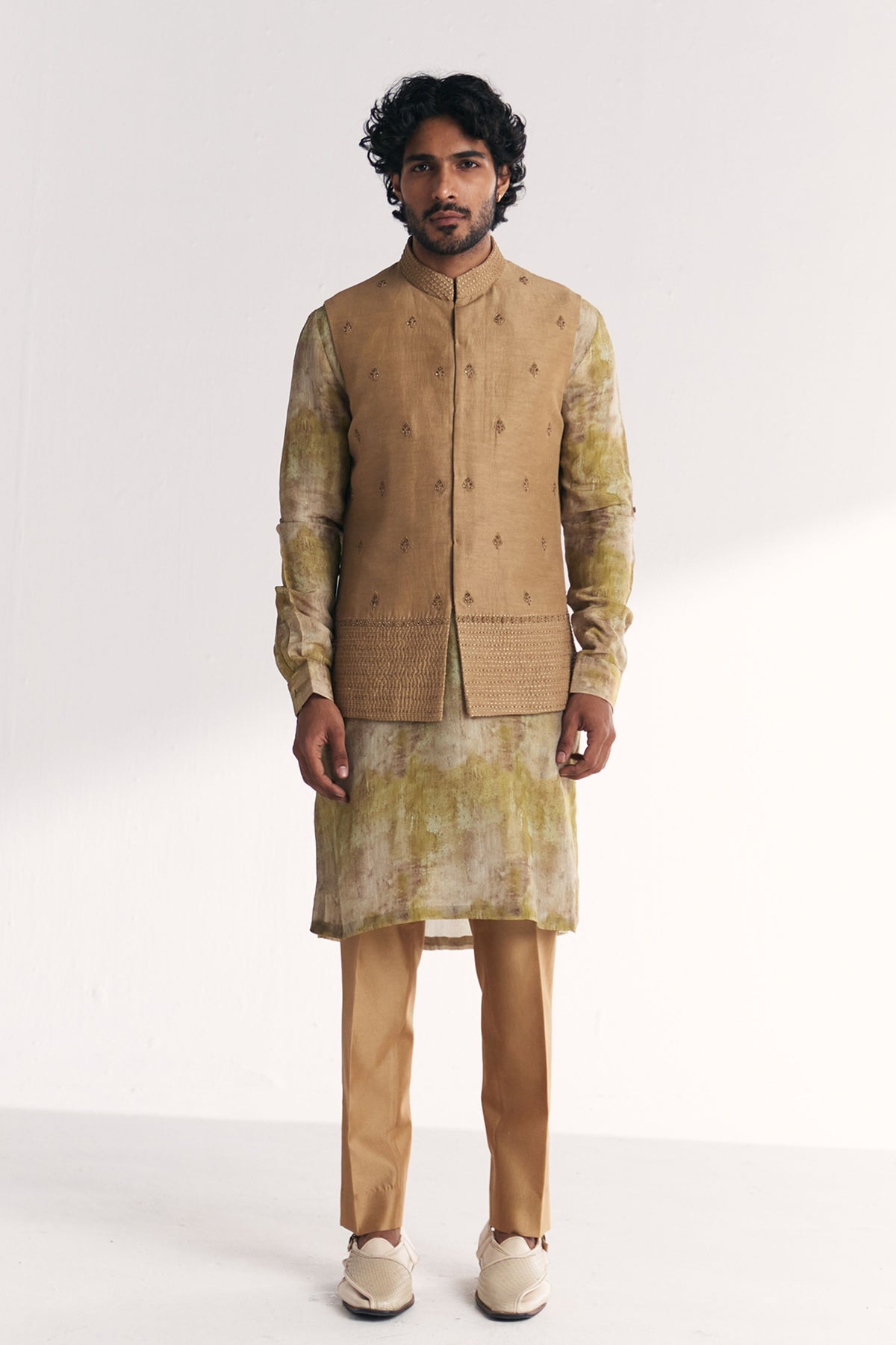 Dilawar Green Nehru Jacket Set
