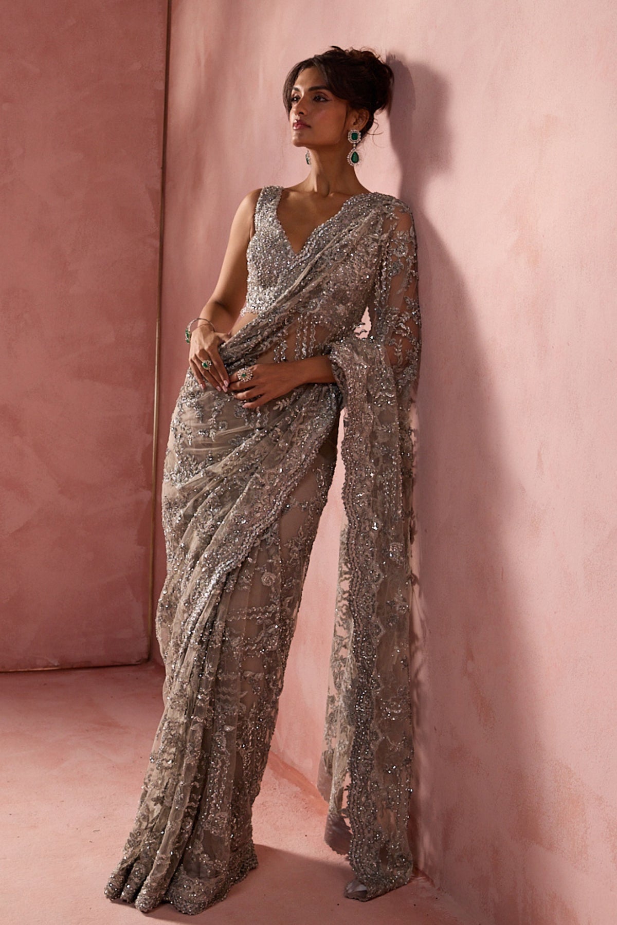 Silver Grey Saree Set