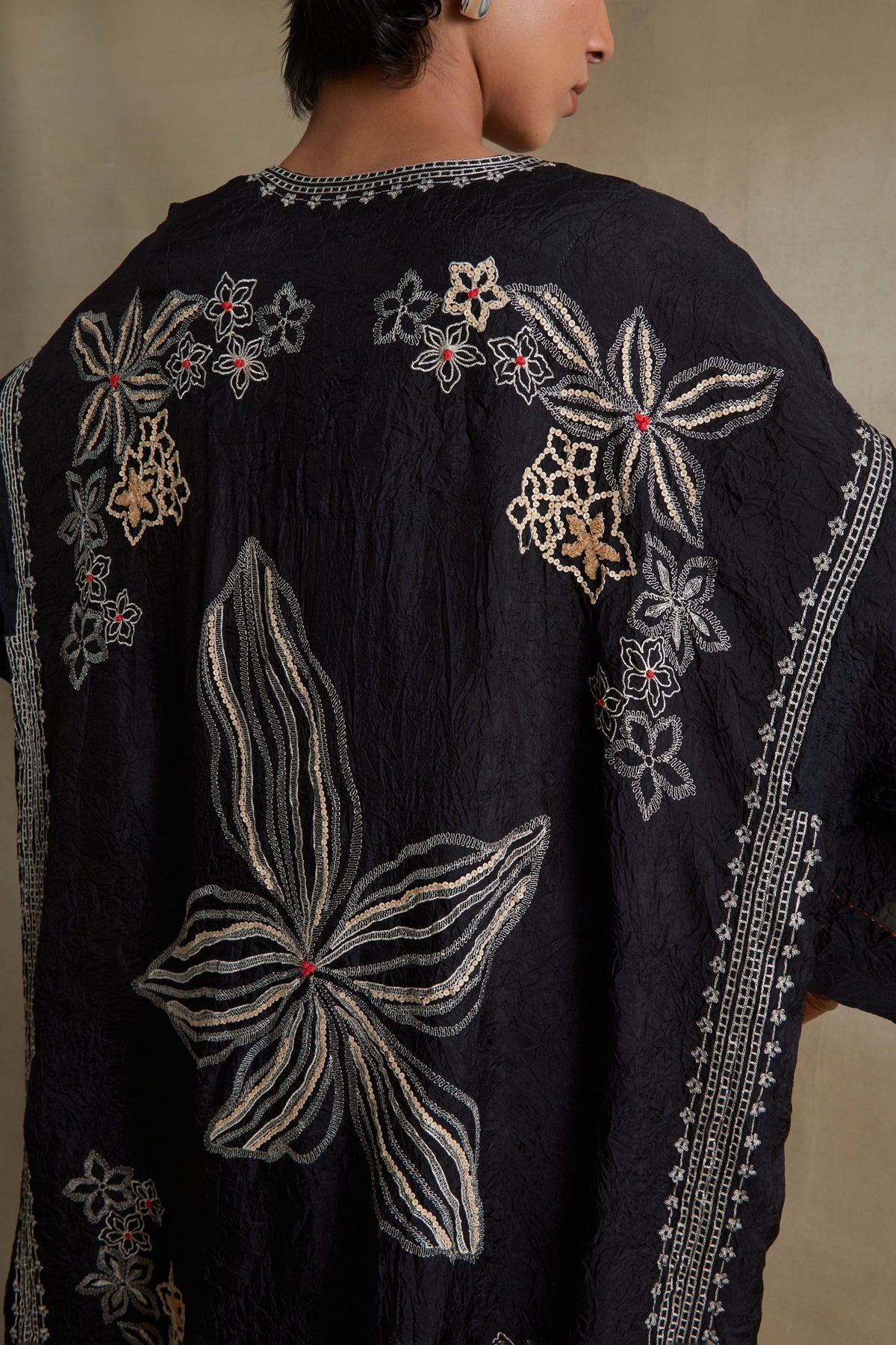 Black Thread Embroidered Kaftan Set