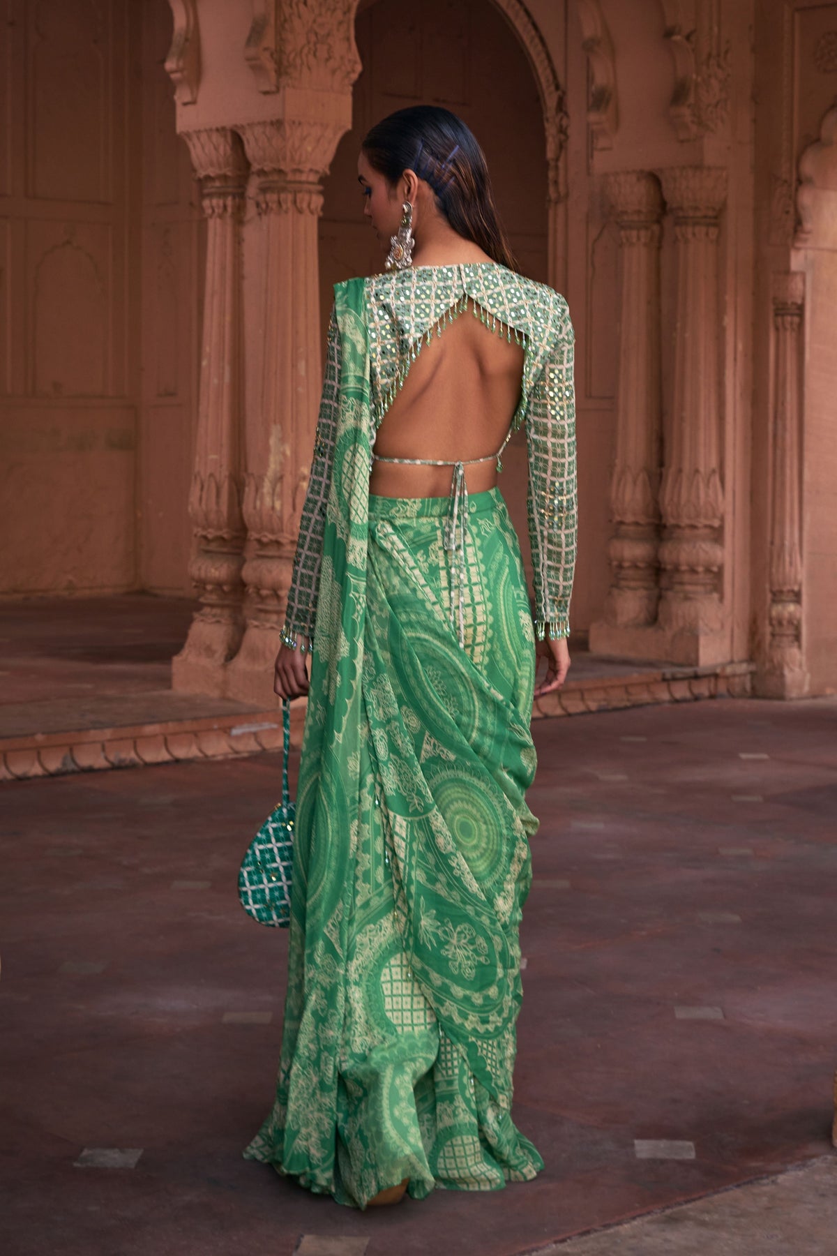 Thikri Printed Draped Saree Set