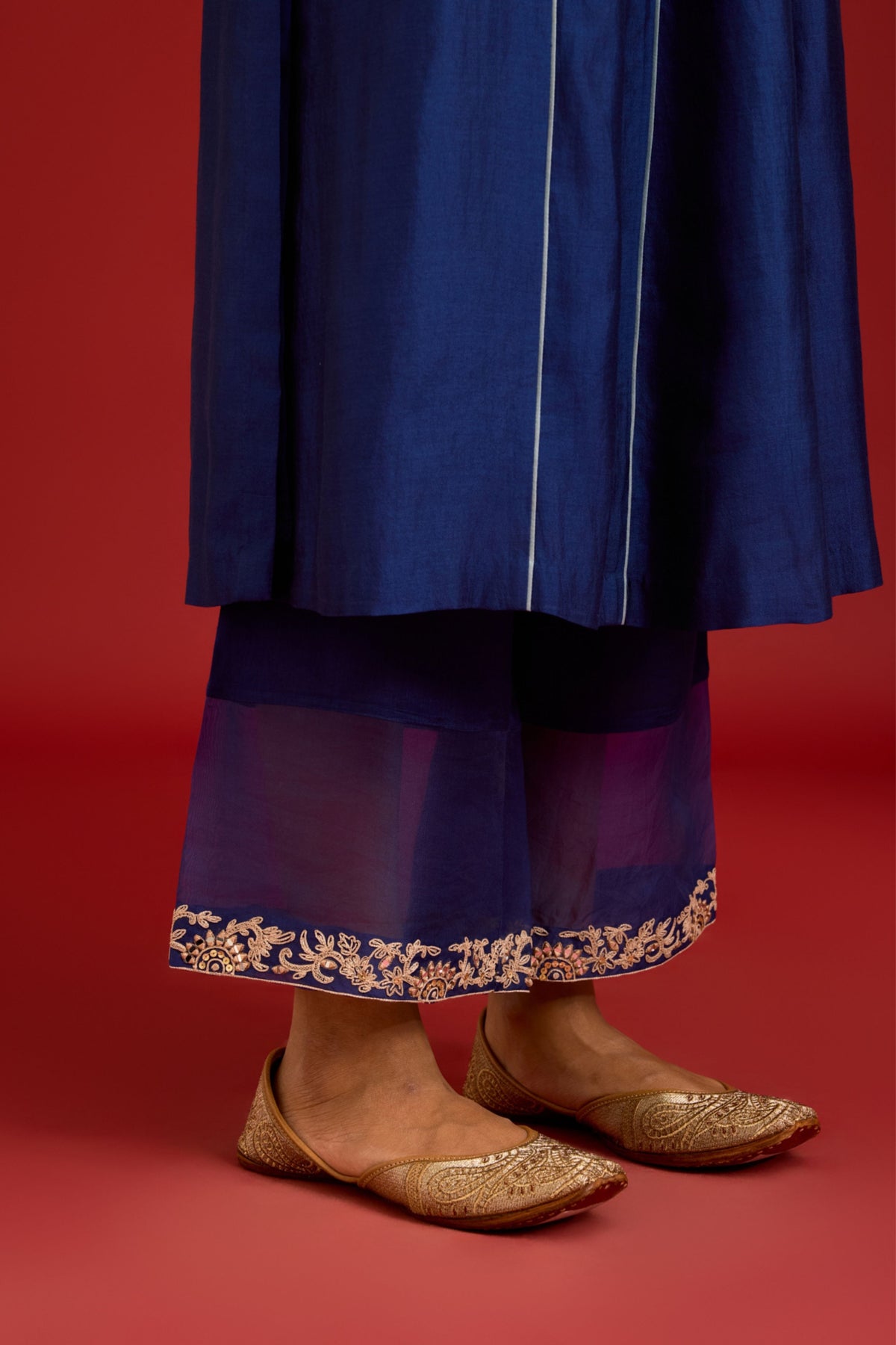 Navy Chinniya Silk Kurta Set
