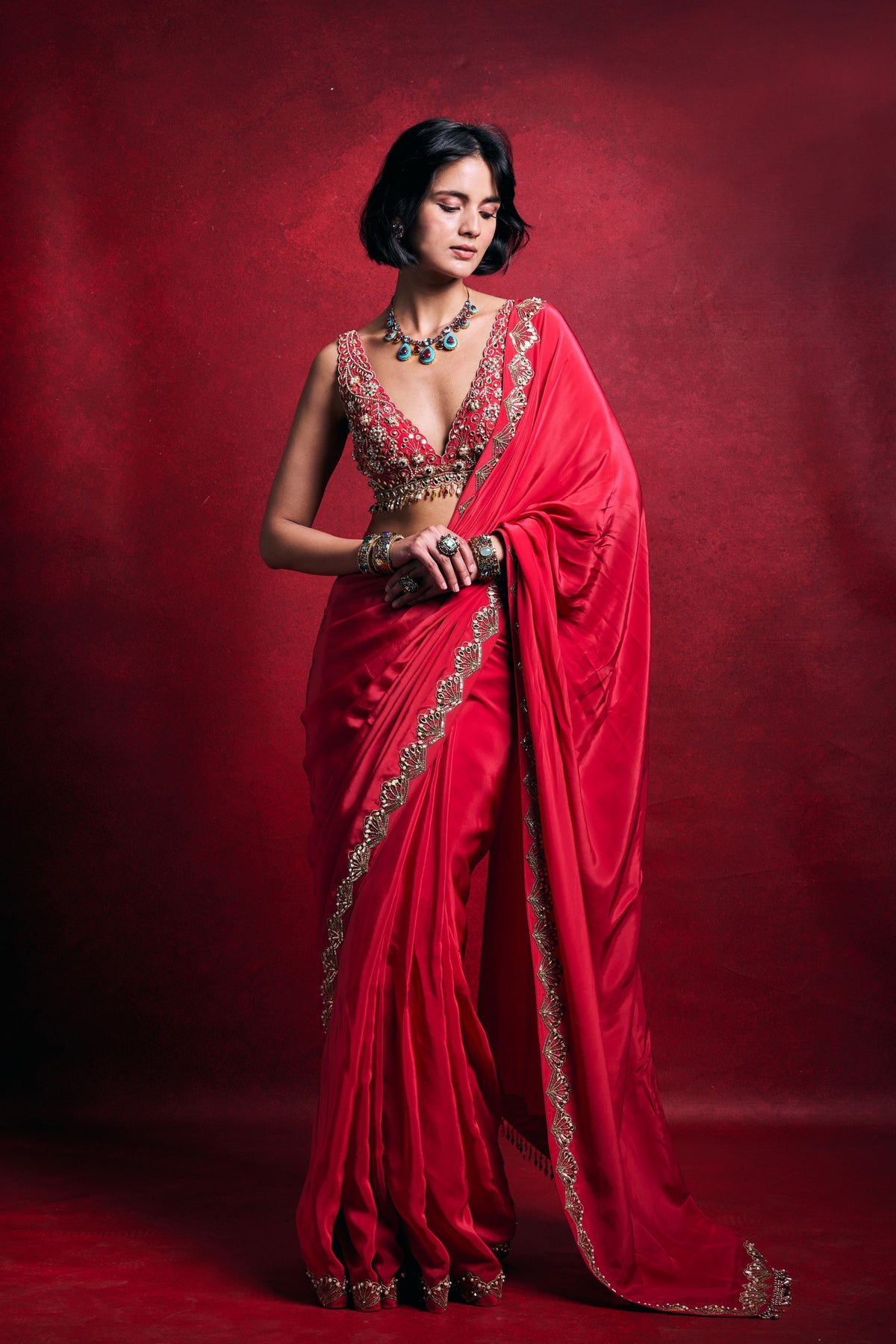 Fuchsia Pink Crepe Saree