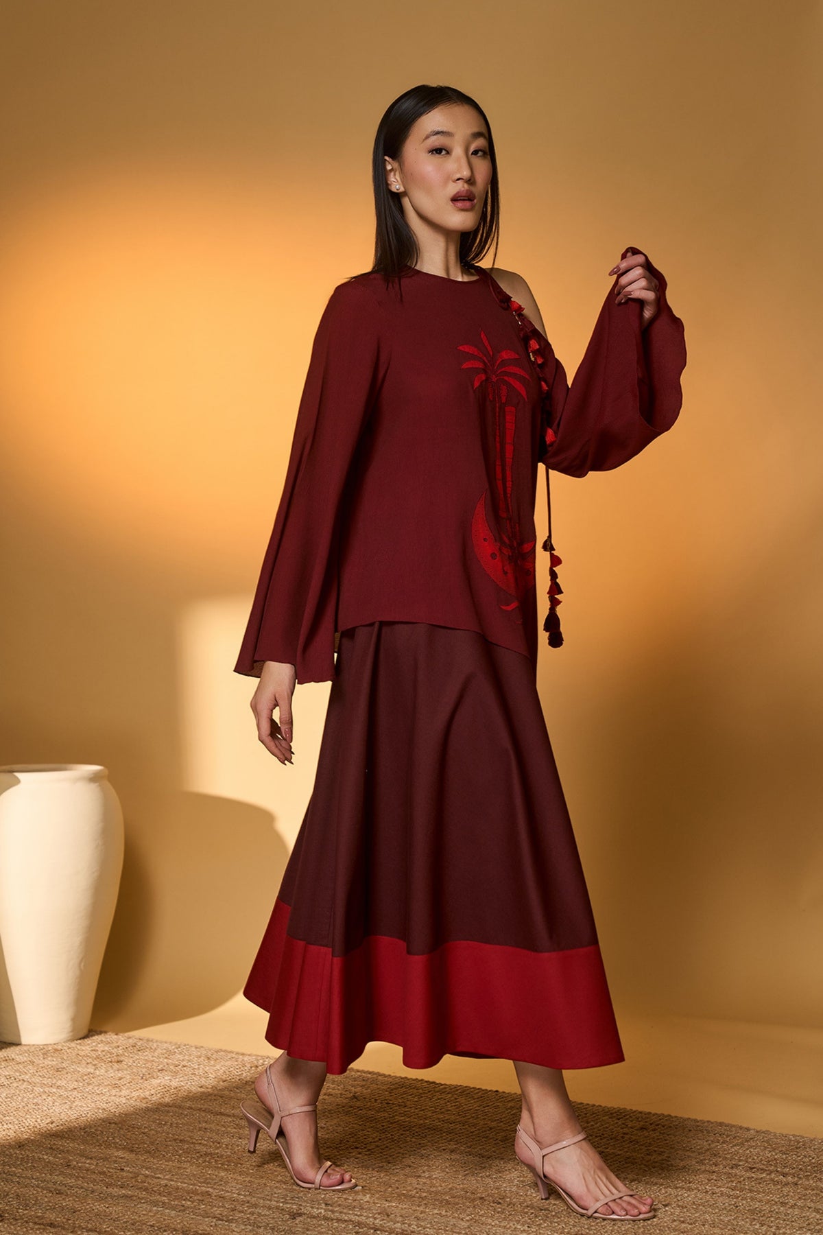 Maroon Lunar Lagoon Skirt Set