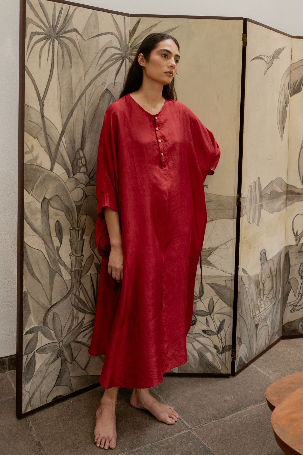 Crimson Red Tie Up Kaftan