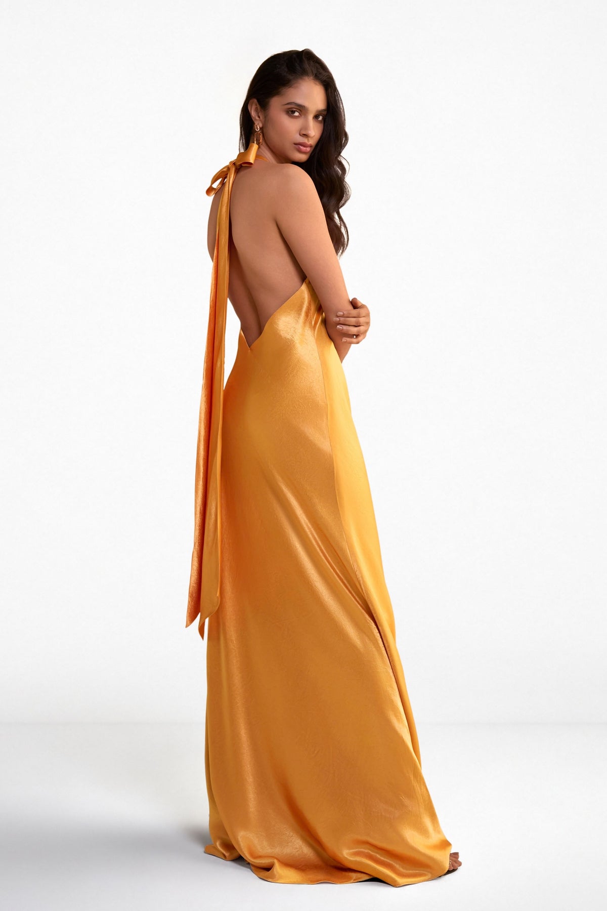 Apricot Satin Dress