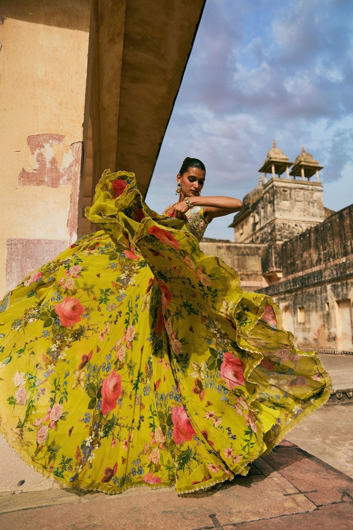 Yellow Green Applique Lehenga Set