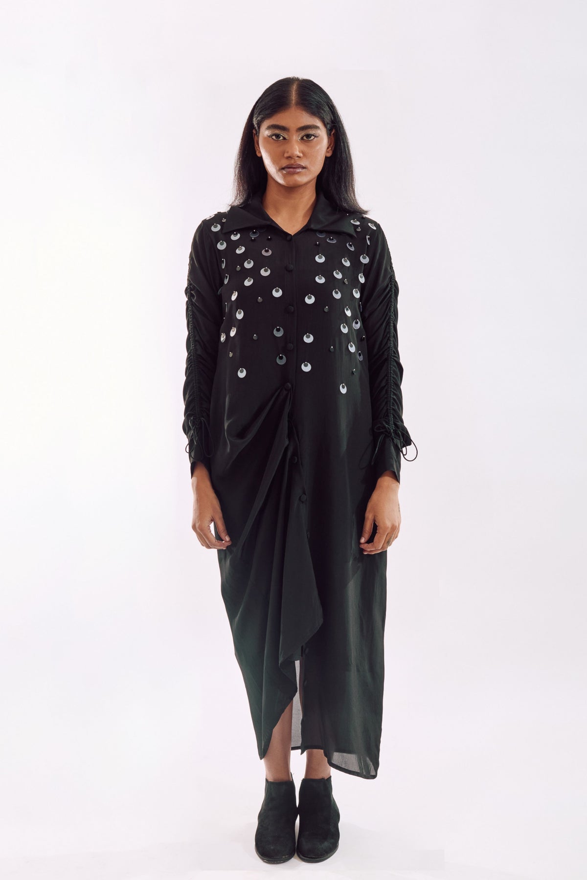Black Drapped Sequin Dress