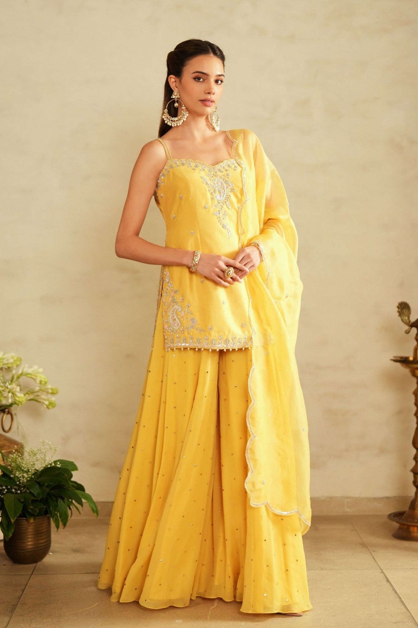 Princess Cut Yellow Sharara Set - Saisha By Charu Arora - Elahe