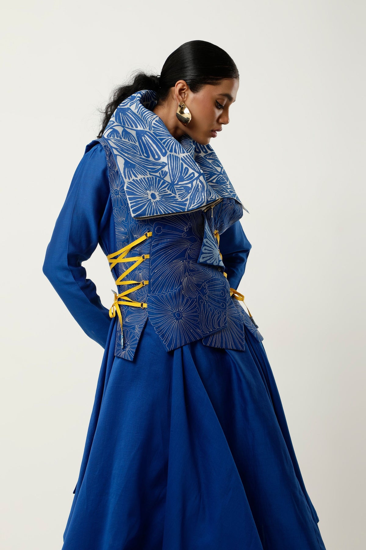 Cobalt Drapped Collar Jacket Set