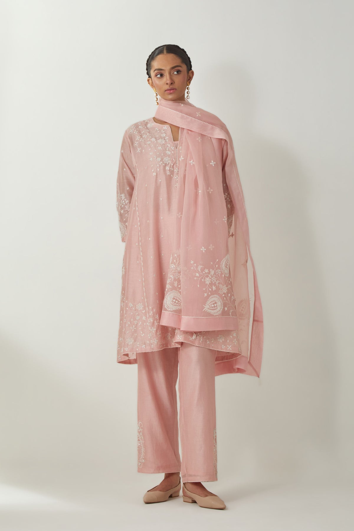Pink Kalidar Short Kurta Set