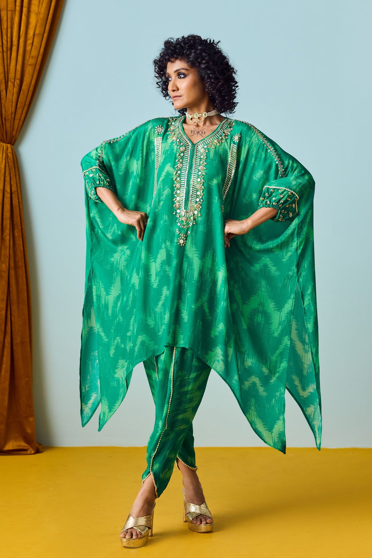 Raso Coral Green Tunic Set