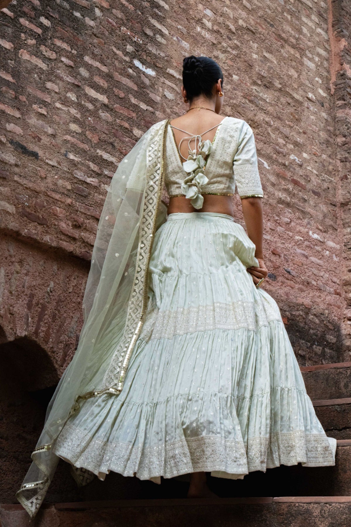 Mint Big Border Lehenga