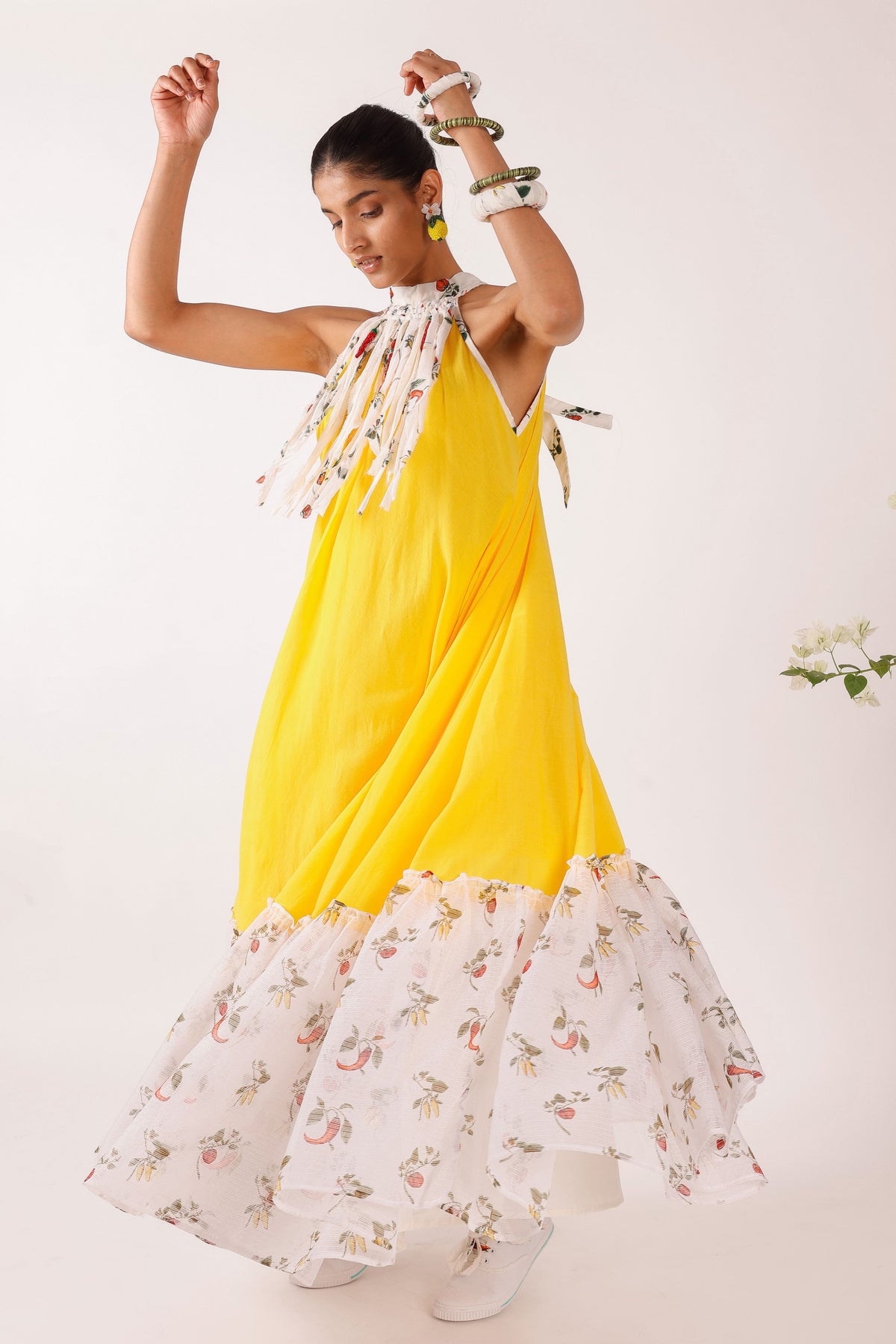 Chilli Print Yellow Maxi Dress