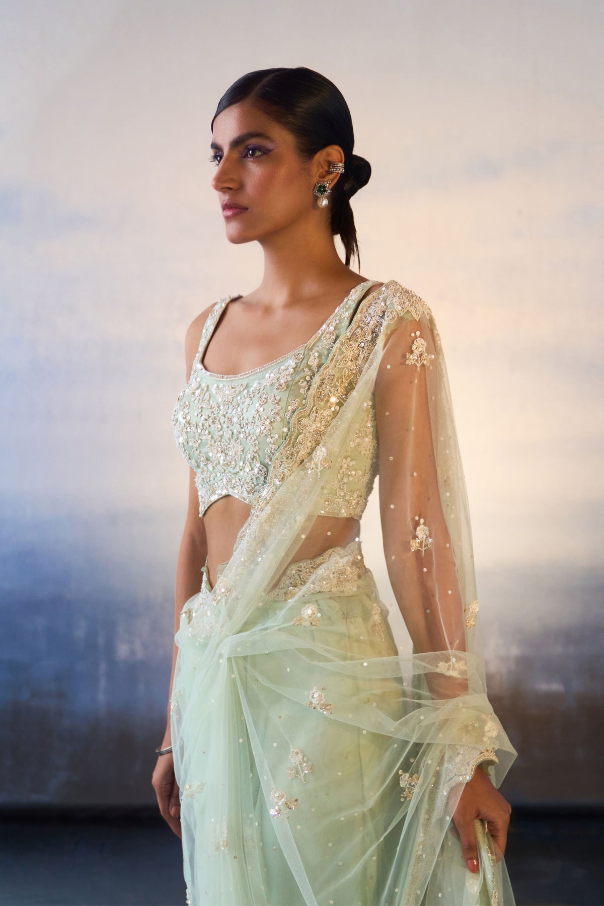 Ice Blue Saree Set