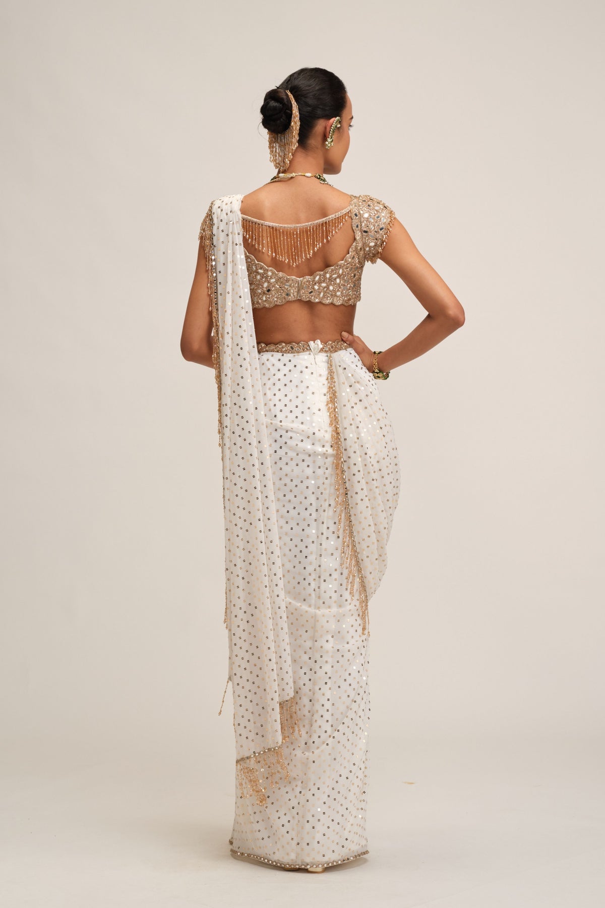 Off White Draped Saree Set