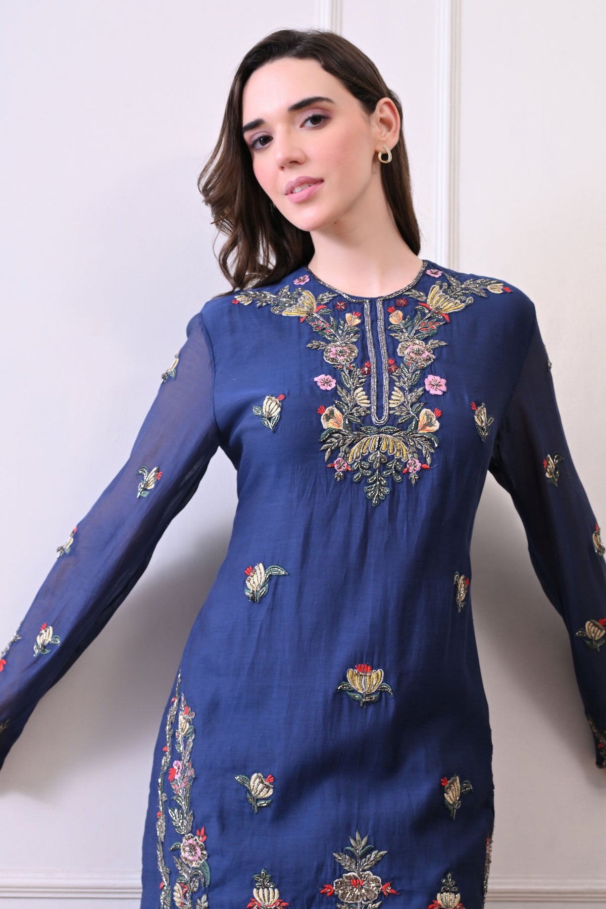 Blue Zardozi Embroidered Sharara Set