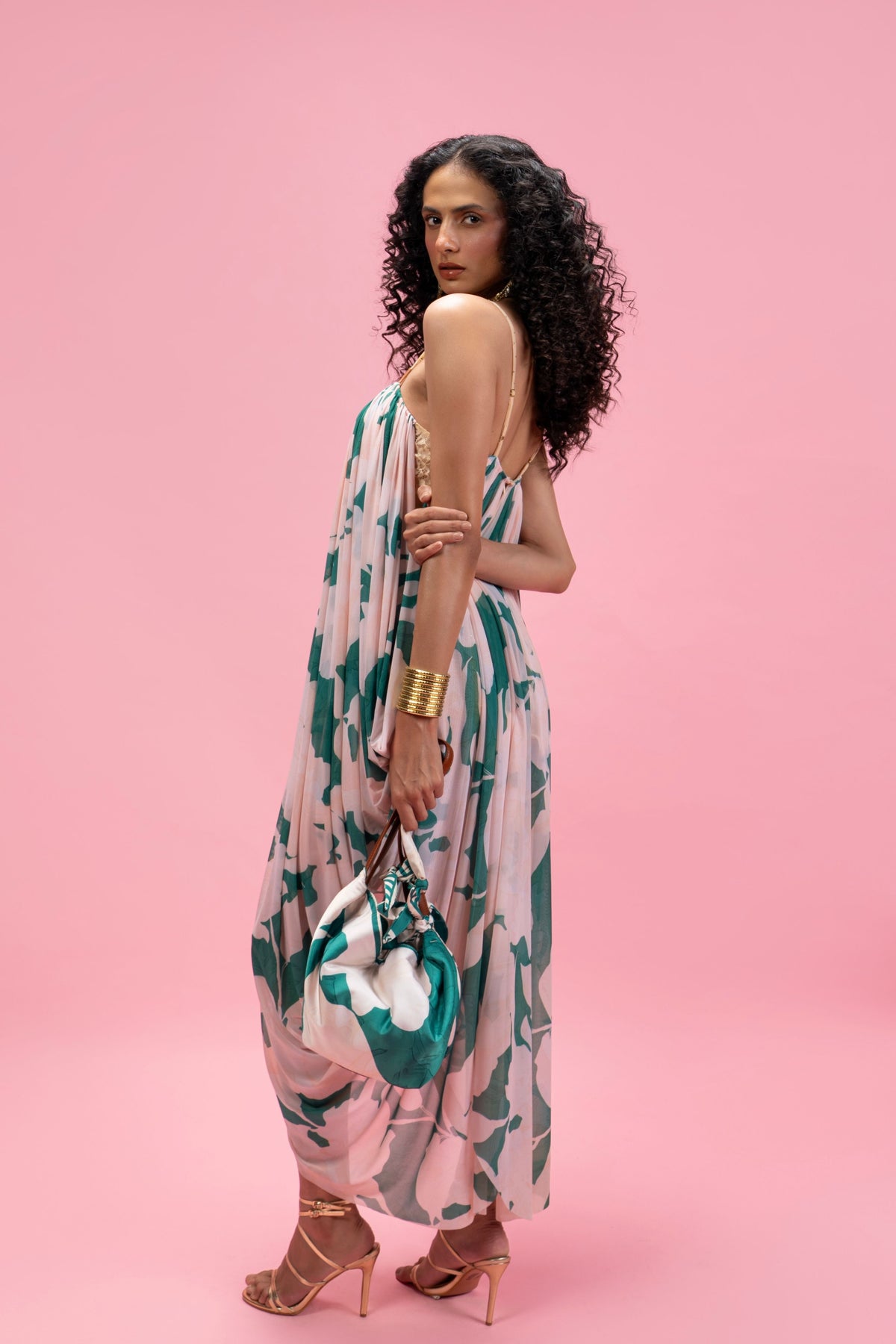 Printed Cowl Draped Dress