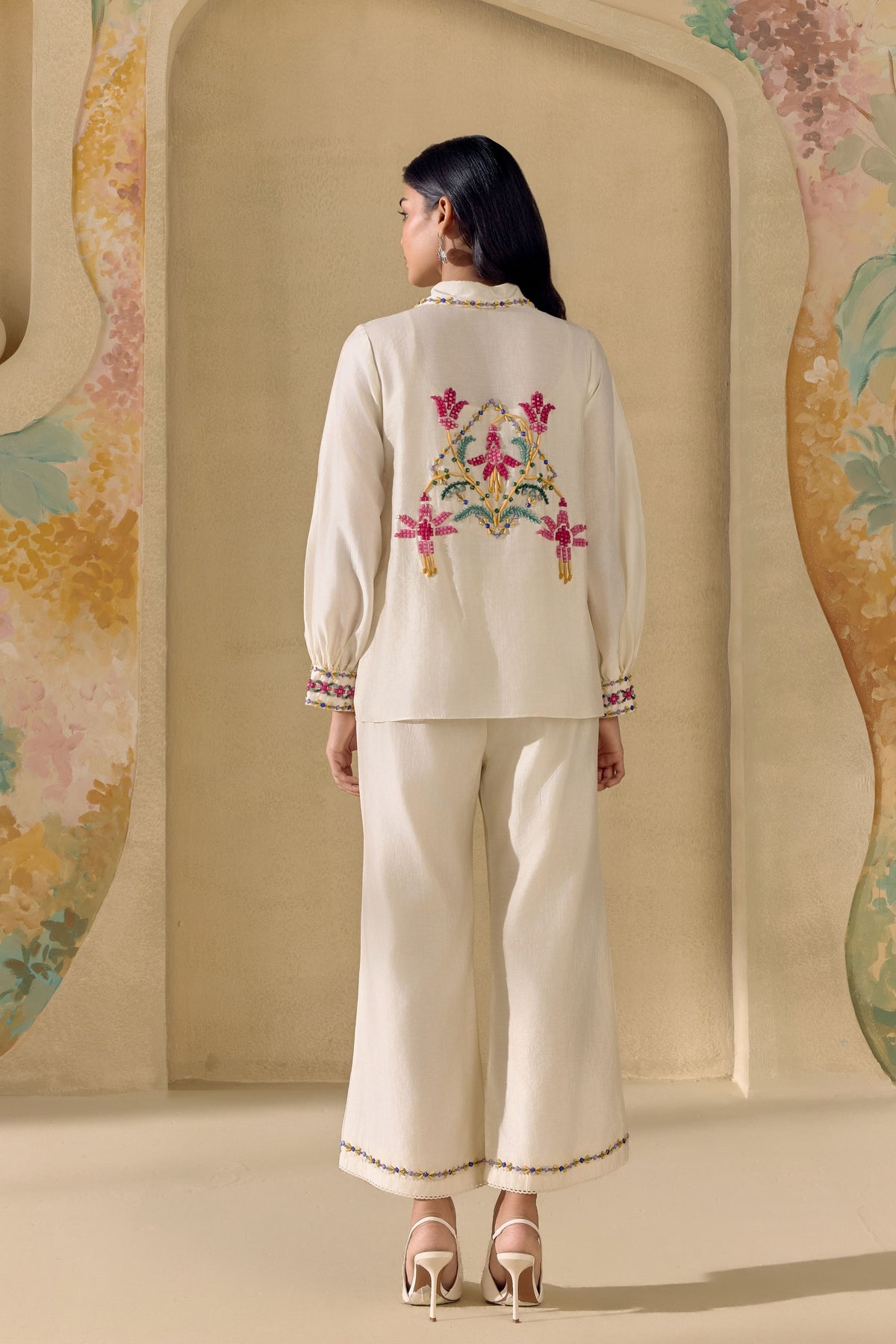 Ivory Mosaic Beadwork Pants