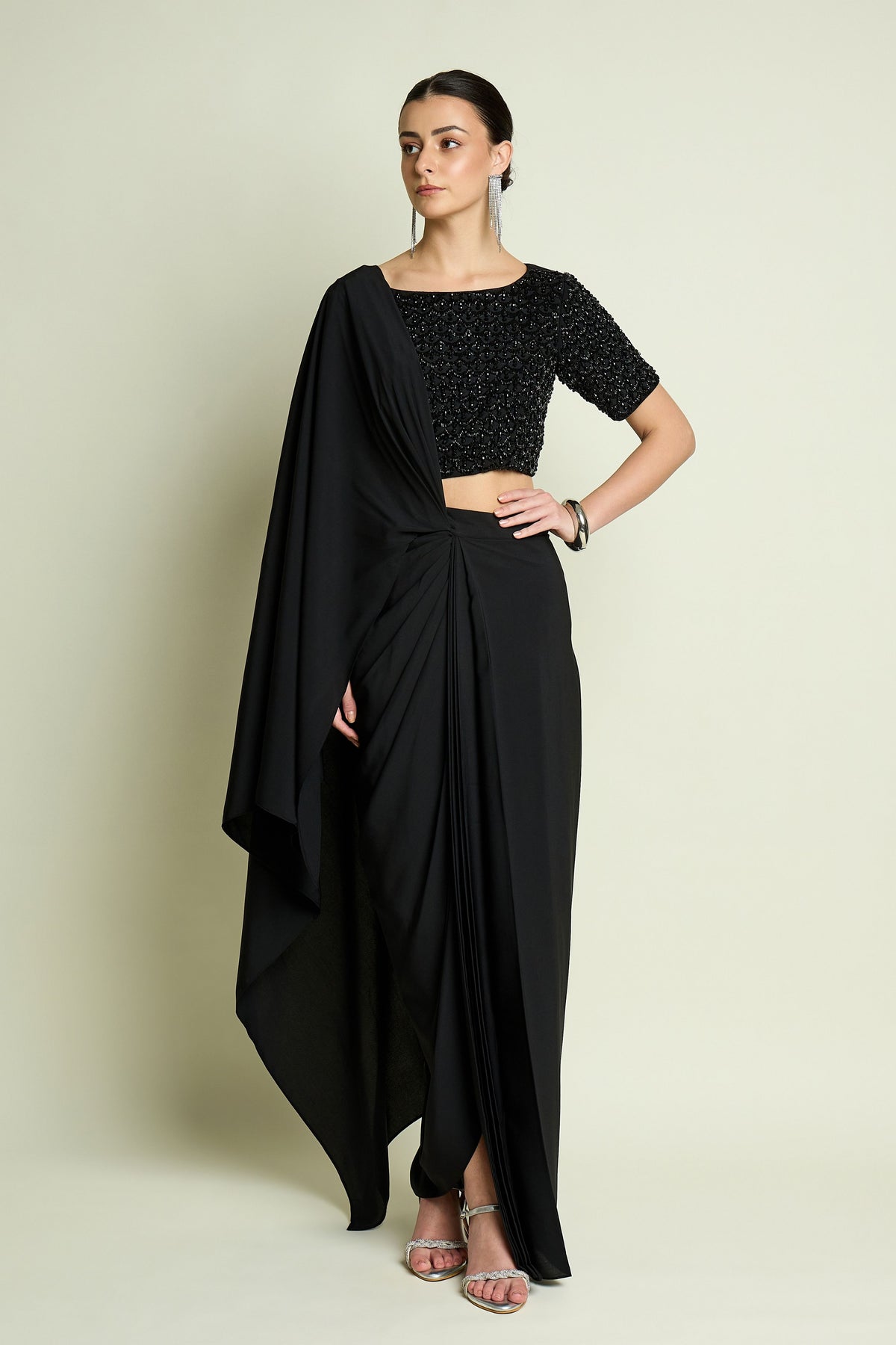 Stellar Noir Draped Saree Set
