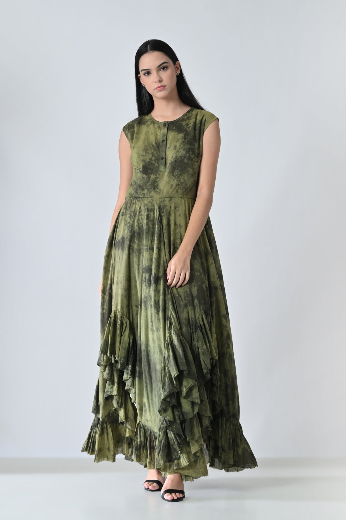 Olive Moss Garden Printed Dress