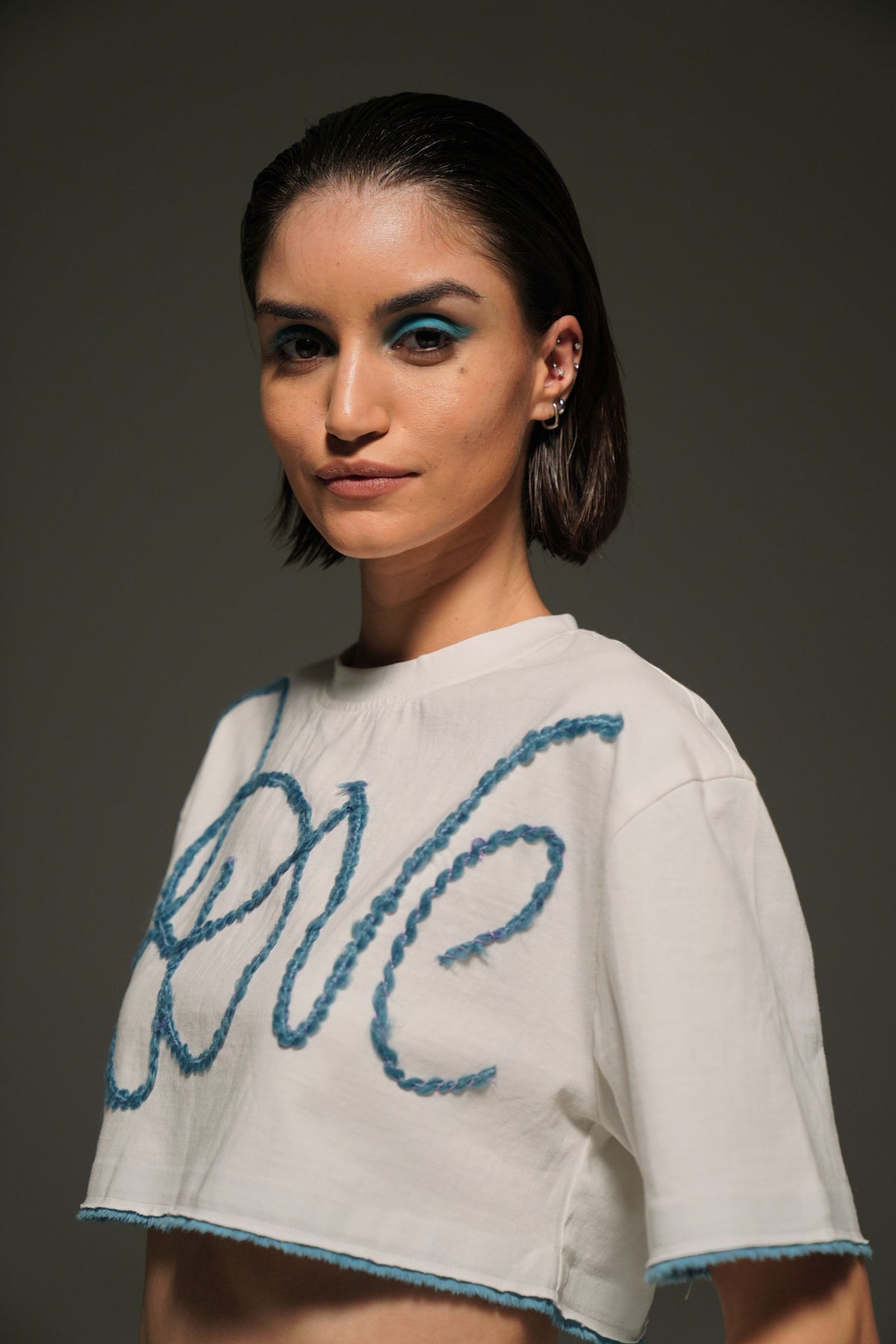 Love&quot; Embroidered Crop T-shirt