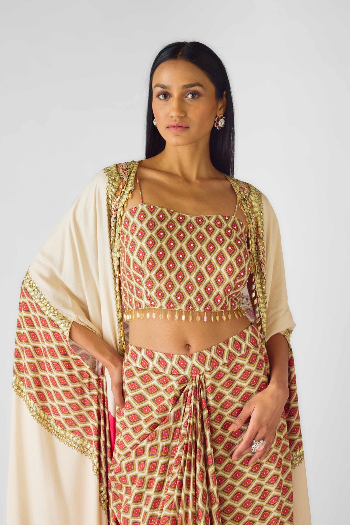 Ivory Muslin Embroidered Cape Set