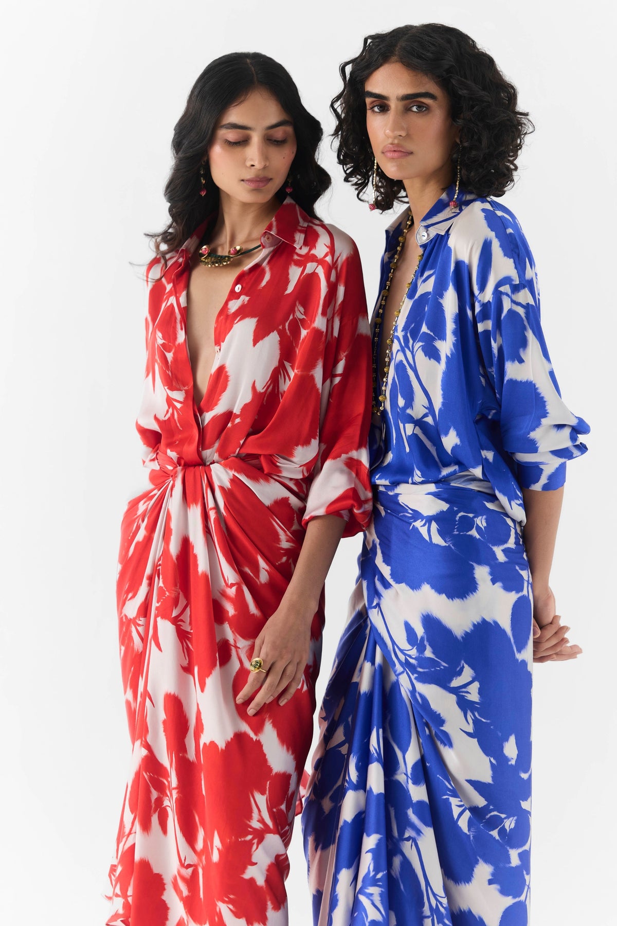 Red Ink Draped Shirt Dress